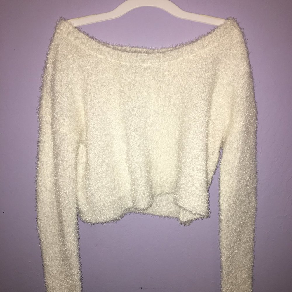 Fluffy White Cropped Sweater